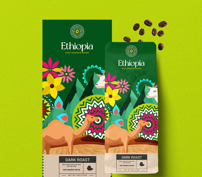插畫風格咖啡豆包裝袋設計